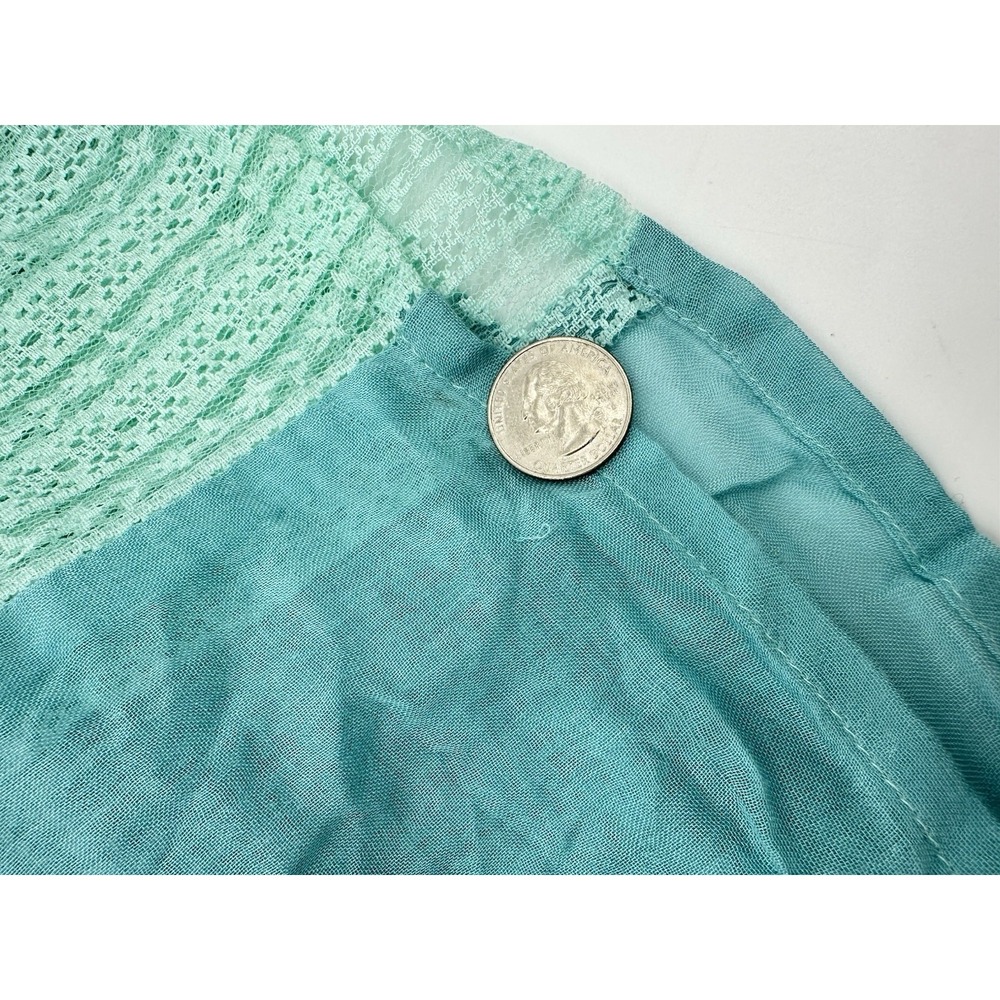 Sheer Lace Panel Scarf Shawl Wrap Aqua Blue Lightweight Boho Ethereal Fairy OS - Picture 6 of 7